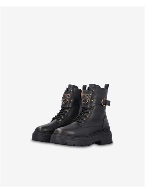 Leather combat boots with logoed strap Pinko | SD0147P001.Z99